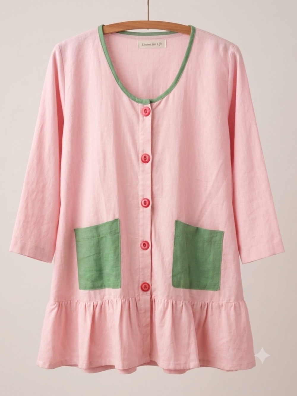Linens For Life Pink & Green Linen Peplum Tunic Top pre-worn